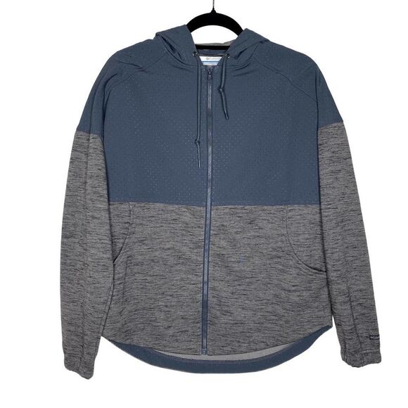 Columbia Colorblock Full Zip Athletic Perforated Hoodie Jacket Blue Gray Small - Picture 2 of 11